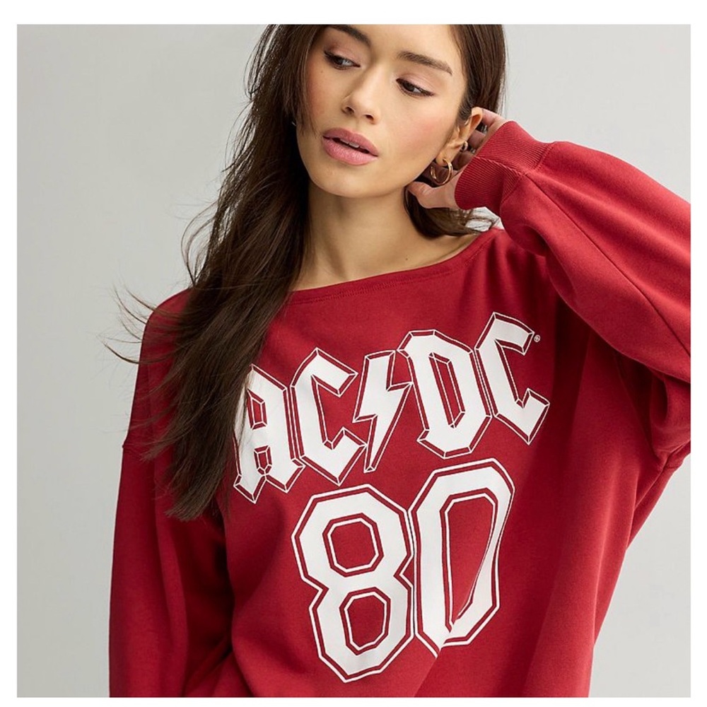 New Juniors AC/DC Off the Shoulder Graphic Sweatshirt